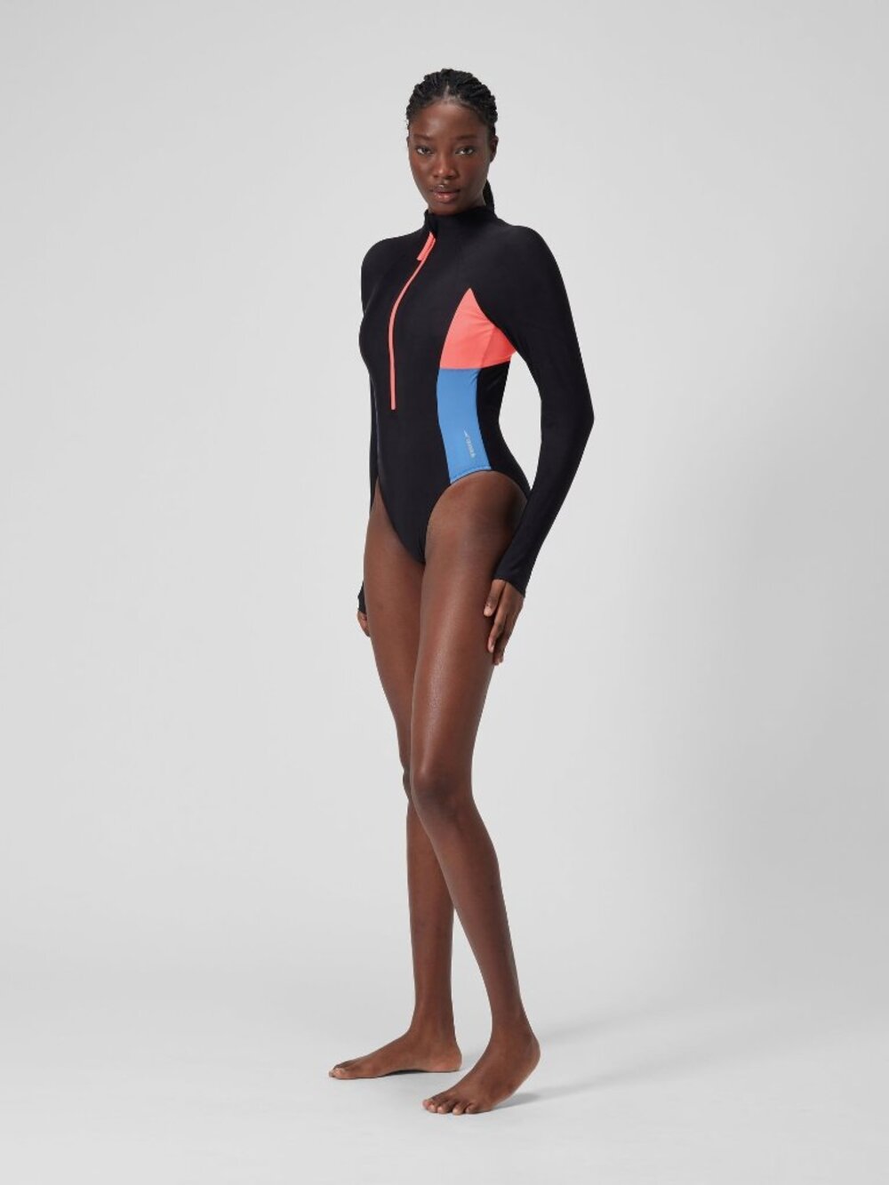 NWT Speedo Women's Long Sleeve Zip One-Piece Swimsuit - Black - US L